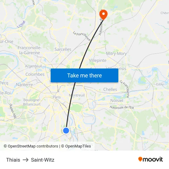 Thiais to Saint-Witz map