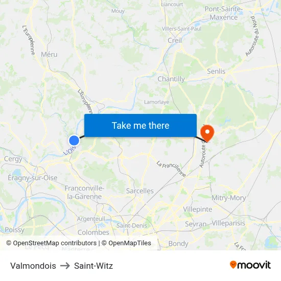 Valmondois to Saint-Witz map