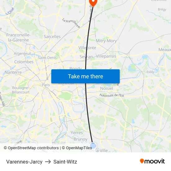 Varennes-Jarcy to Saint-Witz map
