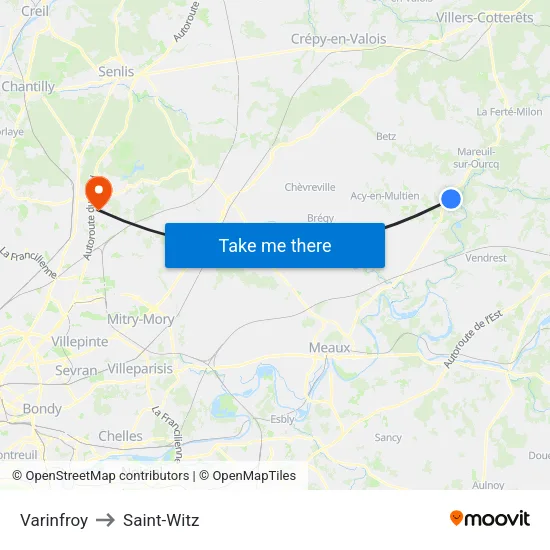 Varinfroy to Saint-Witz map