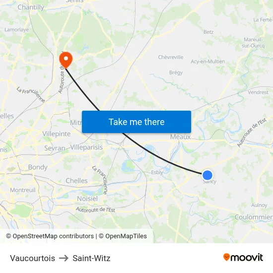 Vaucourtois to Saint-Witz map