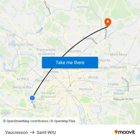 Vaucresson to Saint-Witz map