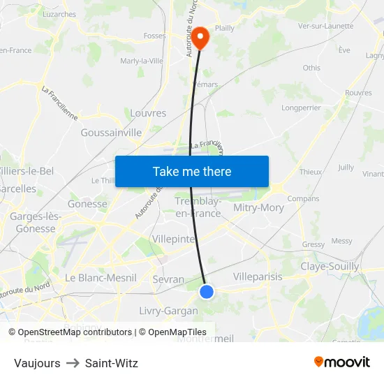 Vaujours to Saint-Witz map