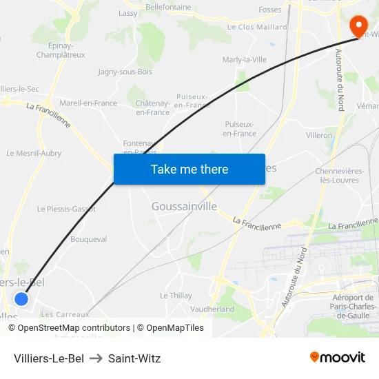 Villiers-Le-Bel to Saint-Witz map