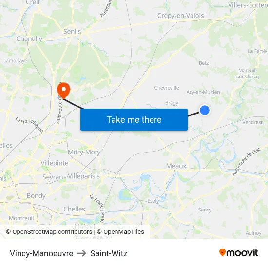 Vincy-Manoeuvre to Saint-Witz map