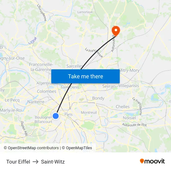 Eiffel Tower to Saint-Witz map