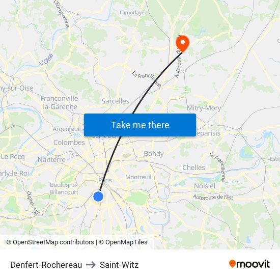 Denfert-Rochereau to Saint-Witz map
