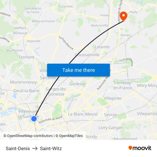 Saint-Denis to Saint-Witz map