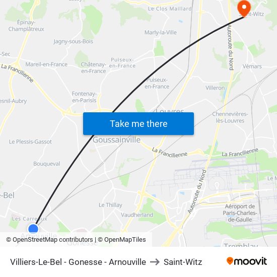 Villiers-Le-Bel - Gonesse - Arnouville to Saint-Witz map
