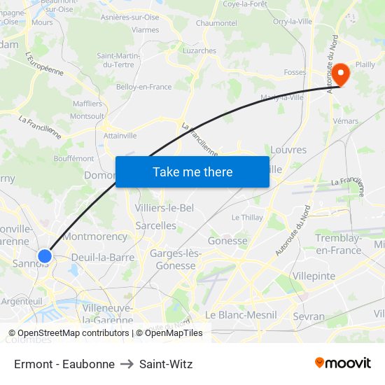 Ermont - Eaubonne to Saint-Witz map