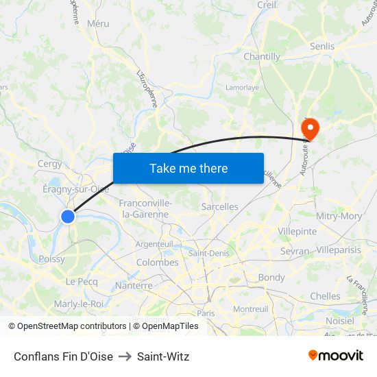 Conflans Fin D'Oise to Saint-Witz map