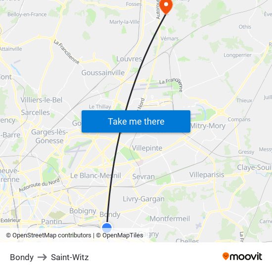 Bondy to Saint-Witz map