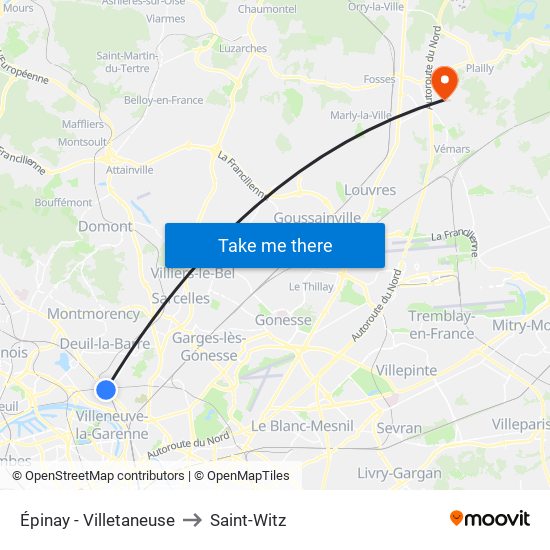 Épinay - Villetaneuse to Saint-Witz map
