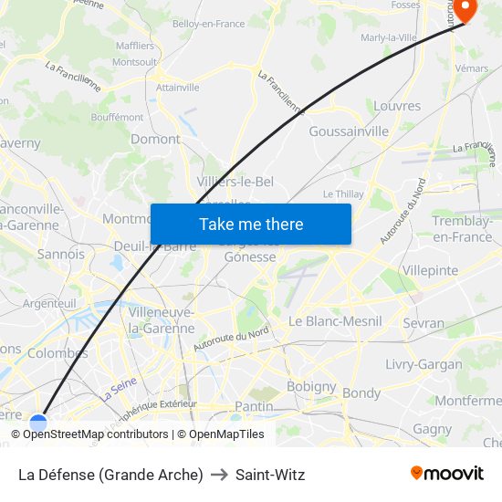La Défense (Grande Arche) to Saint-Witz map