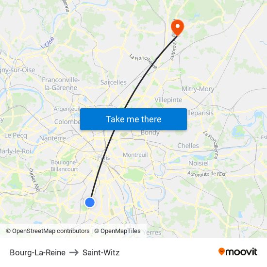 Bourg-La-Reine to Saint-Witz map
