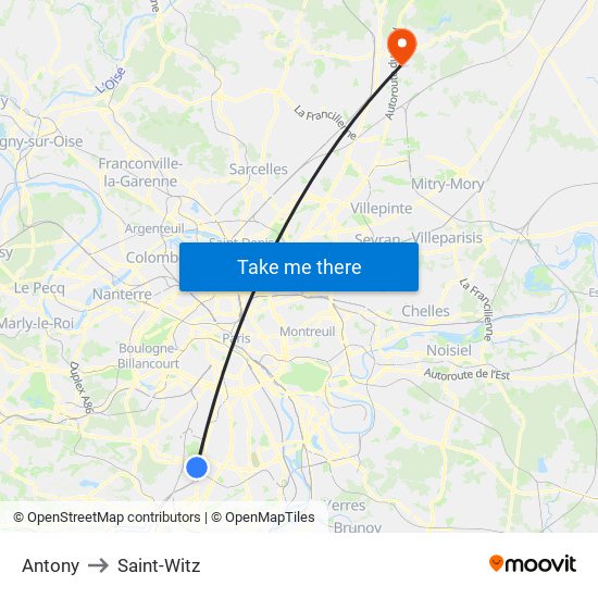 Antony to Saint-Witz map