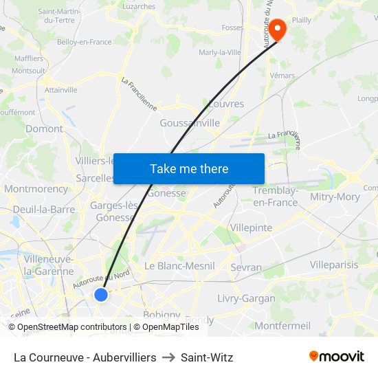 La Courneuve - Aubervilliers to Saint-Witz map