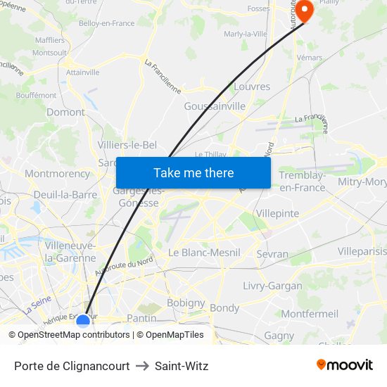 Porte de Clignancourt to Saint-Witz map