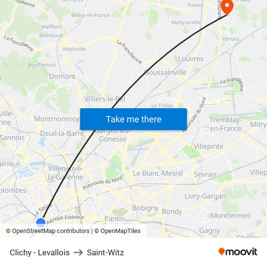 Clichy - Levallois to Saint-Witz map