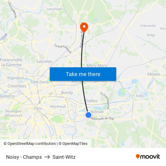 Noisy - Champs to Saint-Witz map