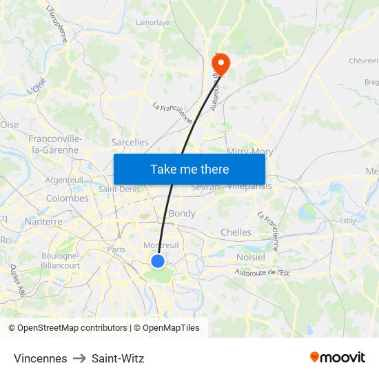 Vincennes to Saint-Witz map