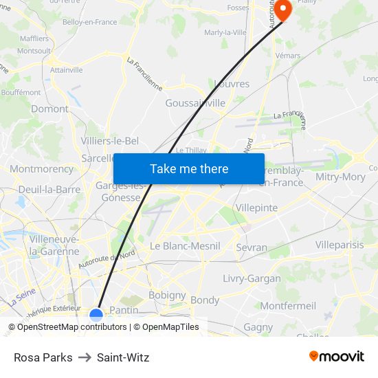 Rosa Parks to Saint-Witz map