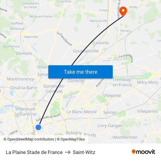 La Plaine Stade de France to Saint-Witz map