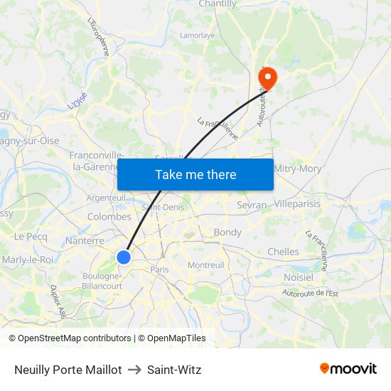 Neuilly Porte Maillot to Saint-Witz map