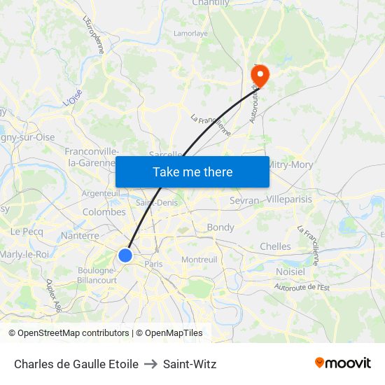 Charles de Gaulle Etoile to Saint-Witz map