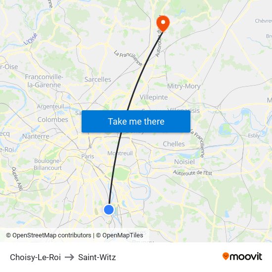 Choisy-Le-Roi to Saint-Witz map