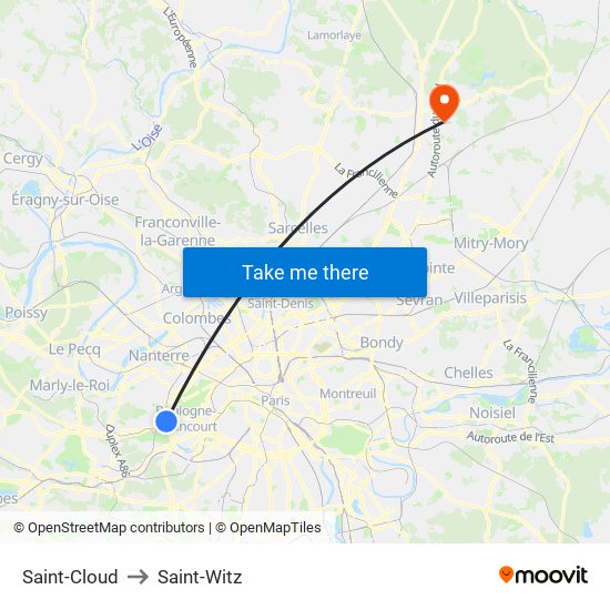 Saint-Cloud to Saint-Witz map