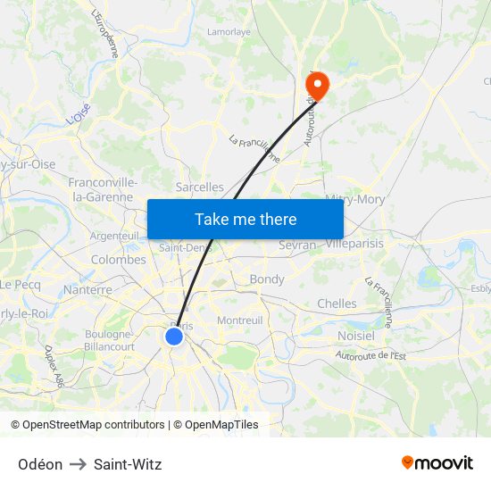 Odéon to Saint-Witz map