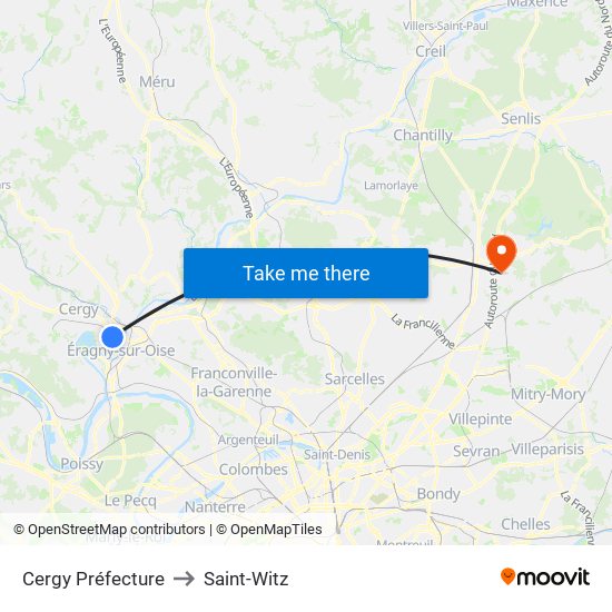 Cergy Préfecture to Saint-Witz map