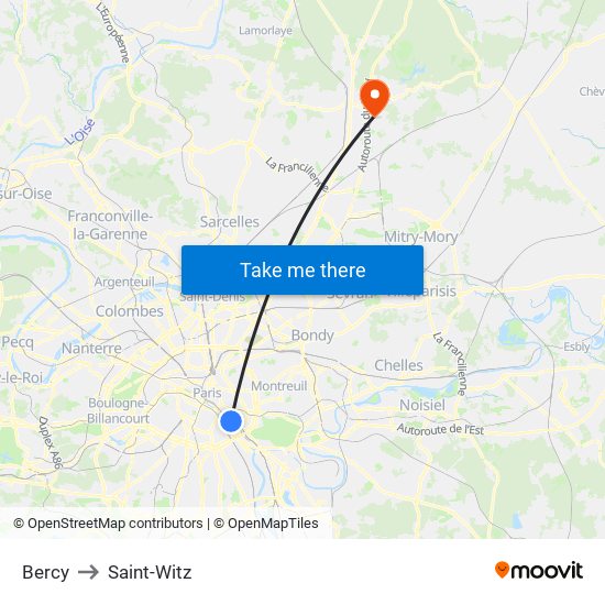Bercy to Saint-Witz map