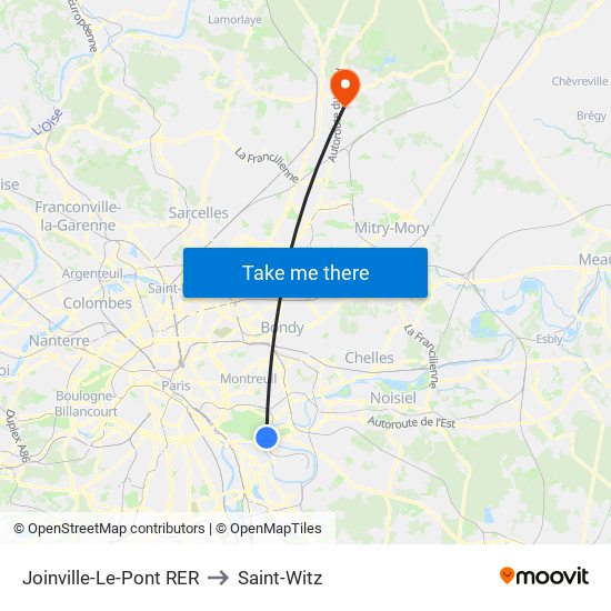 Joinville-Le-Pont RER to Saint-Witz map