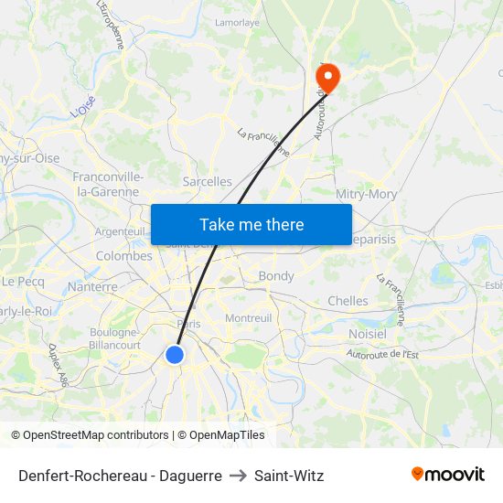 Denfert-Rochereau - Daguerre to Saint-Witz map