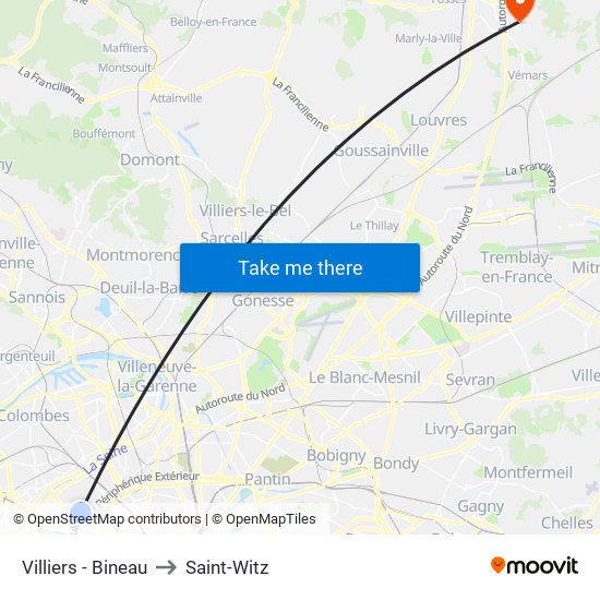 Villiers - Bineau to Saint-Witz map