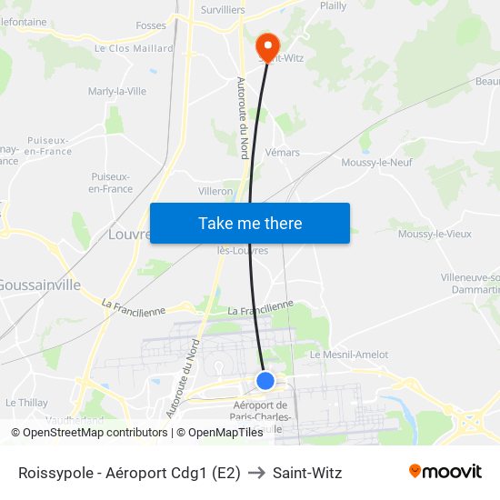 Roissypole - Aéroport Cdg1 (E2) to Saint-Witz map