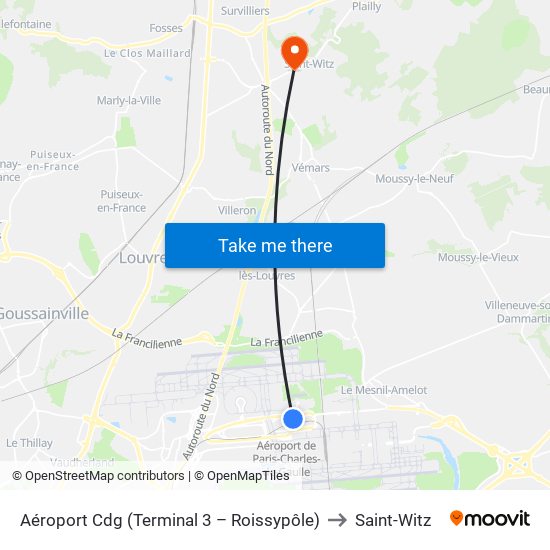 Aéroport Cdg (Terminal 3 – Roissypôle) to Saint-Witz map