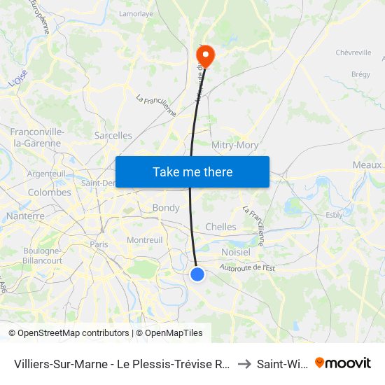 Villiers-Sur-Marne - Le Plessis-Trévise RER to Saint-Witz map