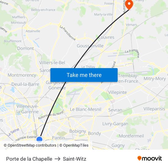 Porte de la Chapelle to Saint-Witz map