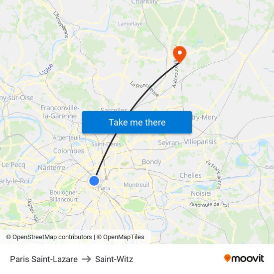 Paris Saint-Lazare to Saint-Witz map