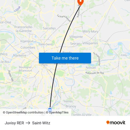 Juvisy RER to Saint-Witz map