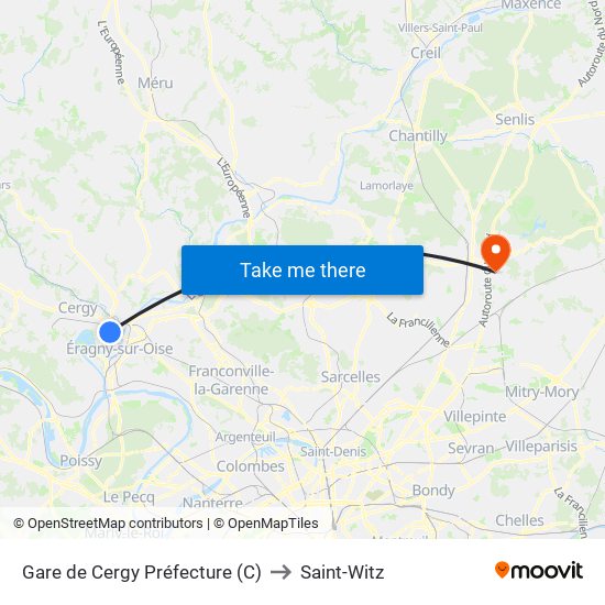 Gare de Cergy Préfecture (C) to Saint-Witz map