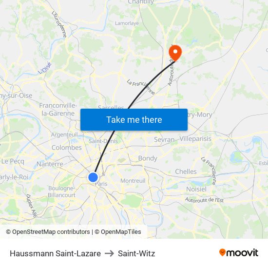 Haussmann Saint-Lazare to Saint-Witz map