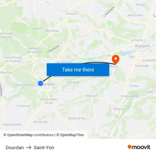 Dourdan to Saint-Yon map