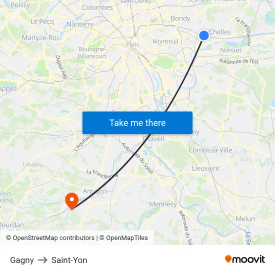 Gagny to Saint-Yon map