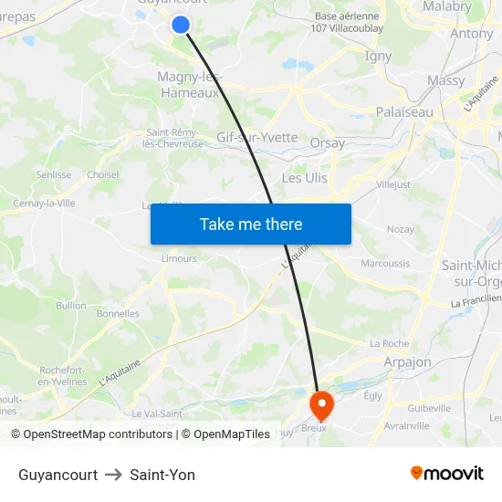 Guyancourt to Saint-Yon map
