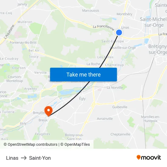 Linas to Saint-Yon map