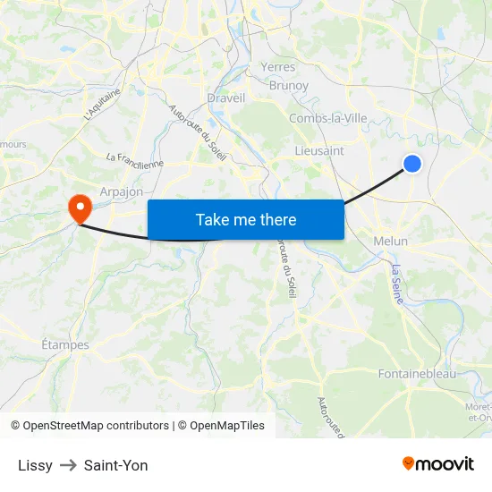 Lissy to Saint-Yon map